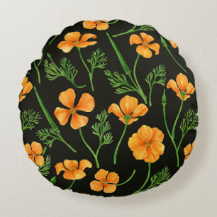 California Pappi, sommerliche Blume, Orange Rundes Kissen