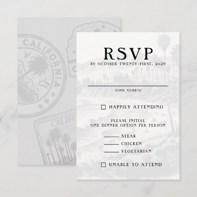 California Passport RSVP Karte (Vorne/Hinten)