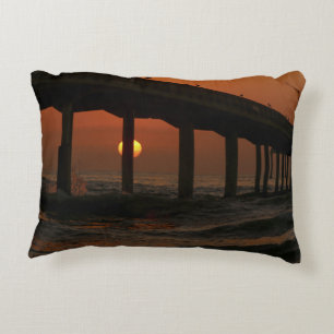 California Pier Ocean Sunset Round Pillow Dekokissen