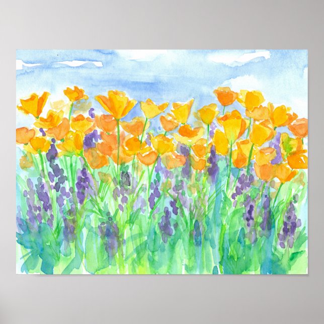 California Poppies Lupines Poster (Vorne)