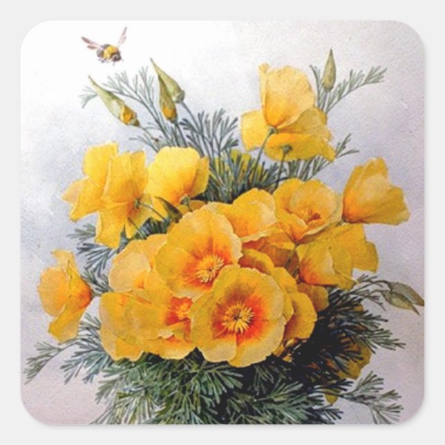 "California Poppies" von Paul de Longpre - Aufkleb Quadratischer Aufkleber (Vorderseite)