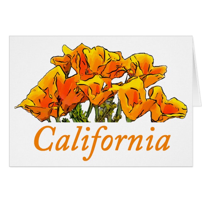 California Poppy Art, "California" Text Notecard (Vorderseite (Horizontal))