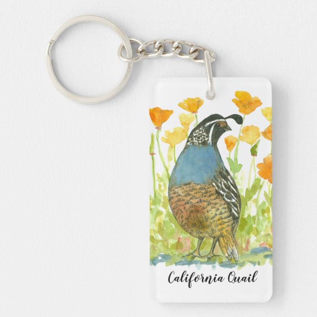 California Poppy Blume Quail Staat Bird Schlüsselanhänger (Vorderseite)