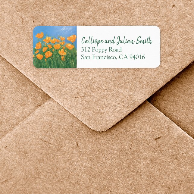 California Poppy Field Painting Rücksendeadresse (Add a bright pop of color with these california poppy flower field return address labels.)