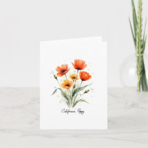 California Poppy Floral Blank Note Card
