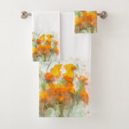California Poppy Impressionistische Kunst Badhandtuch Set
