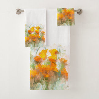 California Poppy Impressionistische Kunst Badhandtuch Set
