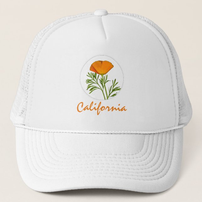 California Poppy in einem Zirkel, "California" Tex Truckerkappe (Vorderseite)