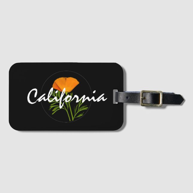 California Poppy on Black mit "California"-Text Gepäckanhänger (Vorderseite (Horizontal))