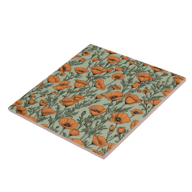 California Poppy Orange Blume Muster Fliese (Seite)