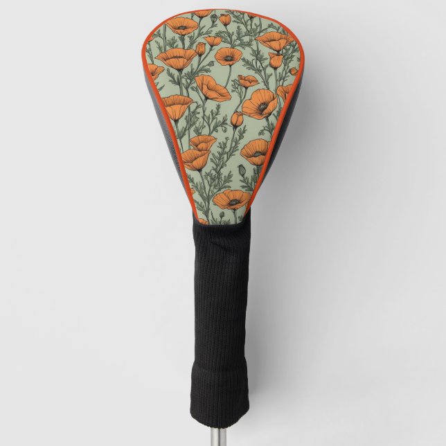 California Poppy Orange Blume Muster Golf Headcover (Vorderseite)