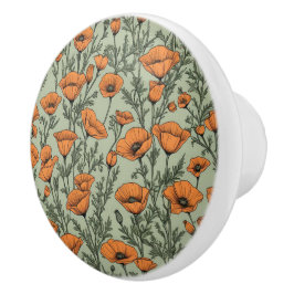 California Poppy Orange Blume Muster Keramikknauf
