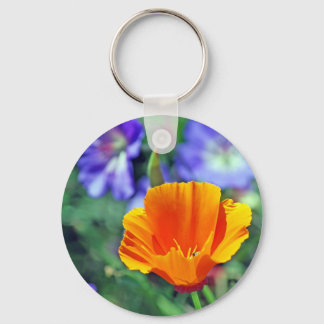 California Poppy und Lila Blüten Schlüsselanhänger