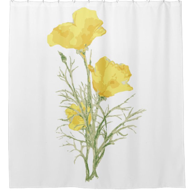 California Poppy Yellow Green Blume Duschvorhang (Vorderseite)