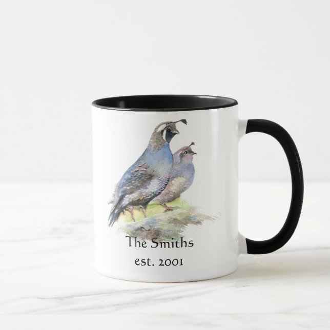 California Quai Birds Custom Date Monogram Family Tasse (Rechts)