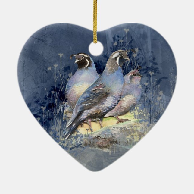 California Quail Bird in Blau Keramikornament (Hinten)