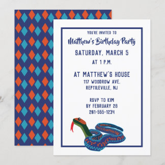 California Red Side Garter Snake Birthday Party Einladung