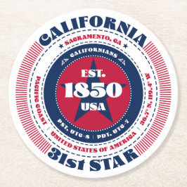 California Red White Blue Typografy Runder Pappuntersetzer