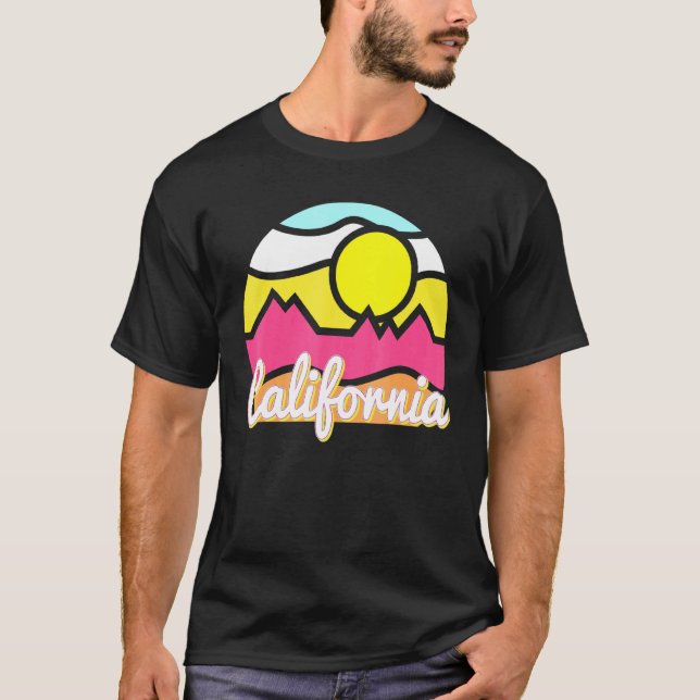 California Retro Mountain Sunset Outdoor Vanlife E T-Shirt (Vorderseite)