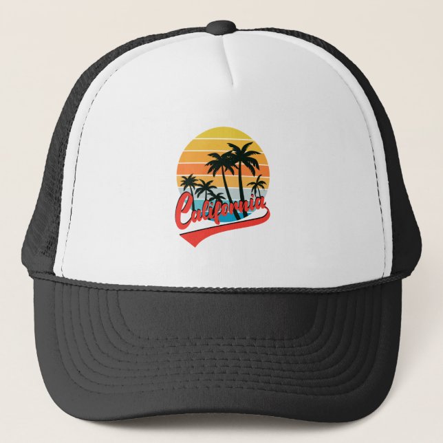 California Retro Sunset Trucker Hat Truckerkappe (Vorderseite)