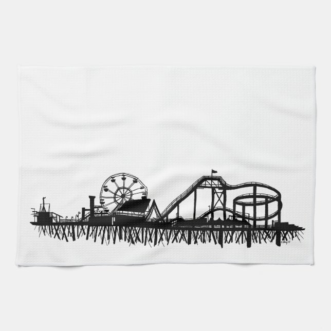 California Santa Monica CA Iconic Pier Silhouette Küchentuch (Horizontal)