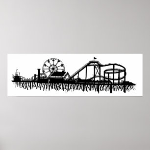 California Santa Monica CA Iconic Pier Silhouette Poster