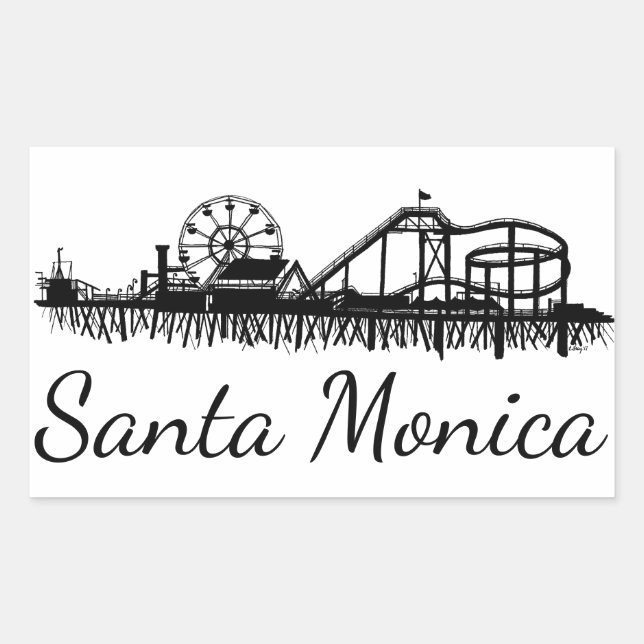 California Santa Monica CA Pier Beach Ferris Wheel Rechteckiger Aufkleber (Vorderseite)