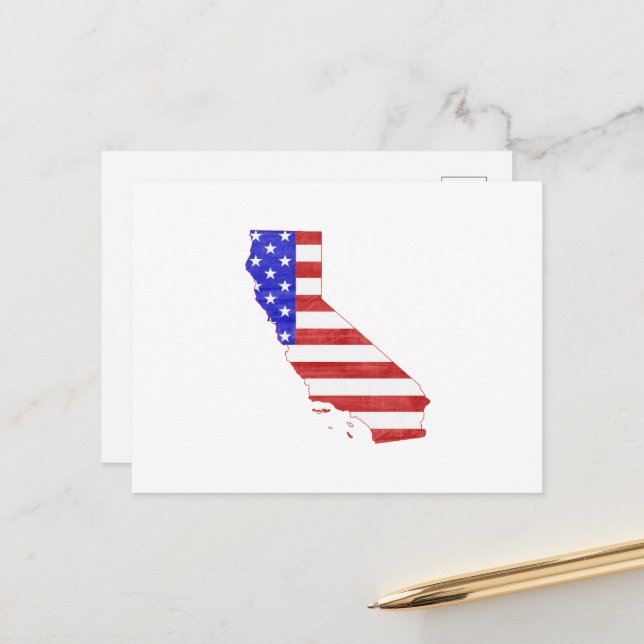 California Shaped American Flag Patriotic Cali Postkarte (Vorderseite/Rückseite Beispiel)
