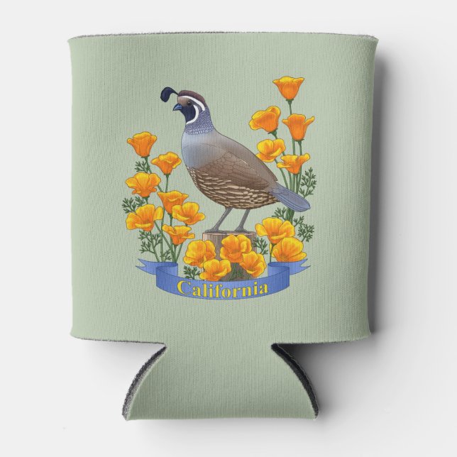 California Staat Bird Quail & Golden Poppy Dosenkühler (Vorderseite)