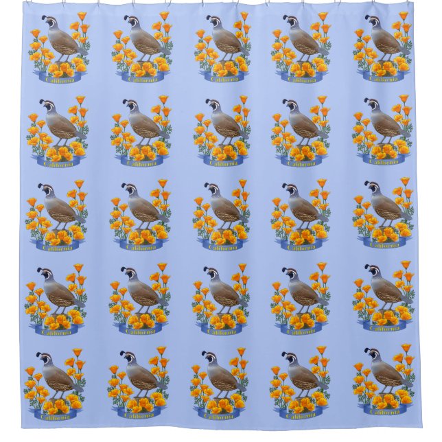 California Staat Bird Quail & Golden Poppy Duschvorhang (Vorderseite)
