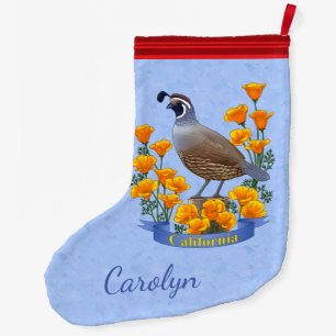 California Staat Bird Quail & Golden Poppy Großer Weihnachtsstrumpf