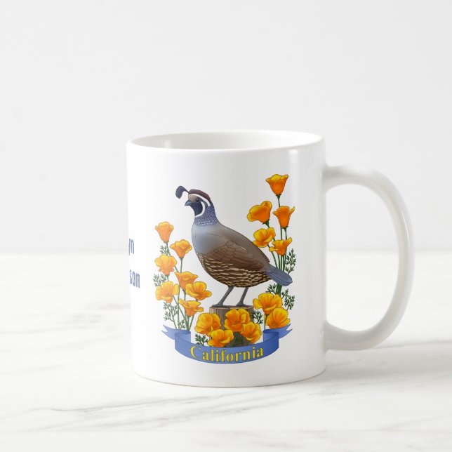 California Staat Bird Quail & Golden Poppy Kaffeetasse (Rechts)