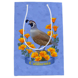 California Staat Bird Quail & Golden Poppy Mittlere Geschenktüte