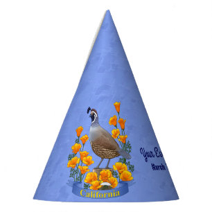 California Staat Bird Quail & Golden Poppy Partyhütchen