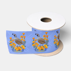 California Staat Bird Quail & Golden Poppy Satinband