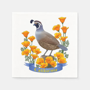 California Staat Bird Quail & Golden Poppy Serviette