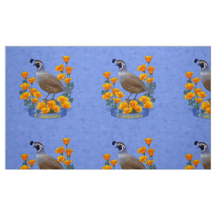 California Staat Bird Quail & Golden Poppy Stoff