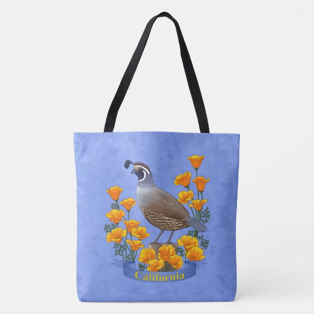 California Staat Bird Quail & Golden Poppy Tasche (Vorderseite)