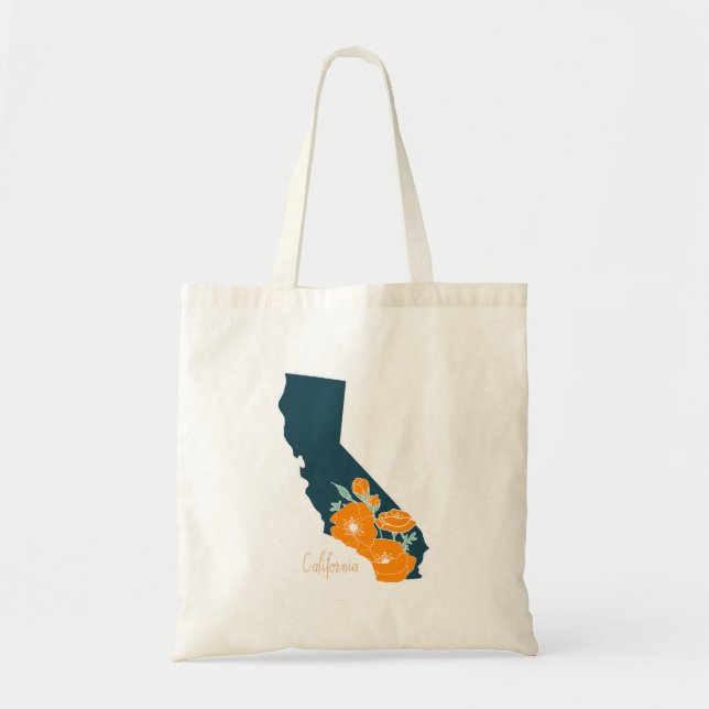 California Staat Blume Poppy Silhouette Floral Tragetasche (Vorne)