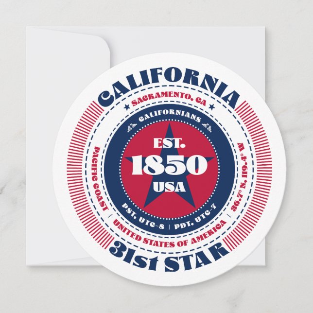 California Staat Circular Typografy Flat Card (Vorderseite)