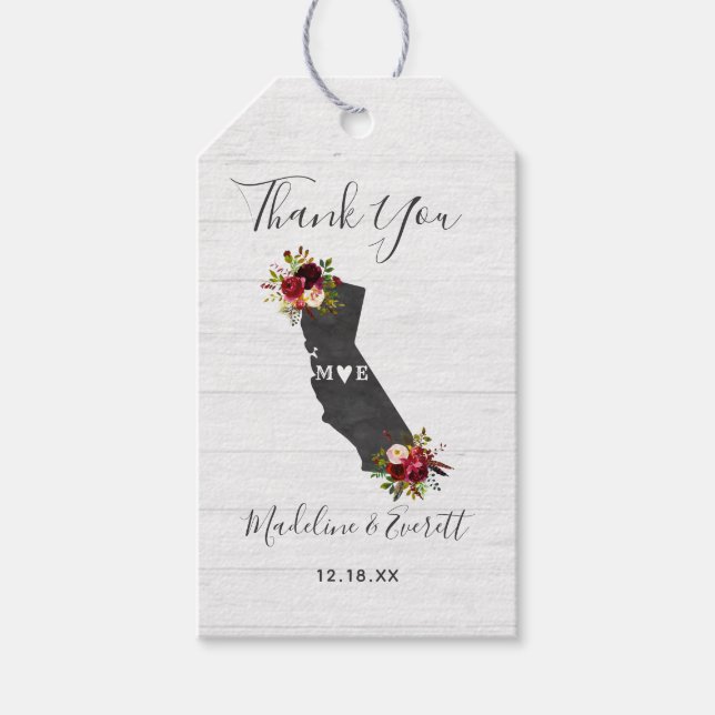 California Staat Floral Rustic Wedding Vielen Dank Geschenkanhänger (Vorderseite)