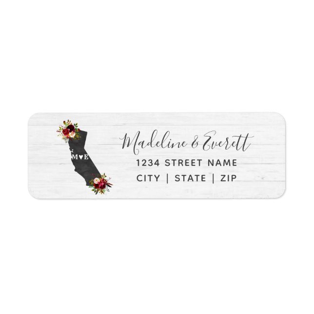 California Staat Floral Wedding Rücksendeadresse (Vorne)