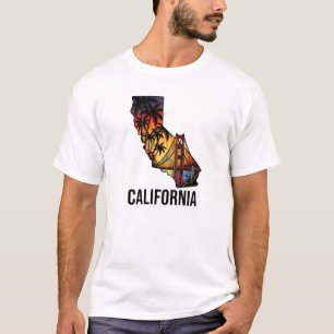 California Staat Kontur Tattoo Style Palmen T-Shirt