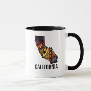 California Staat Kontur Tattoo Style Palmen Tasse