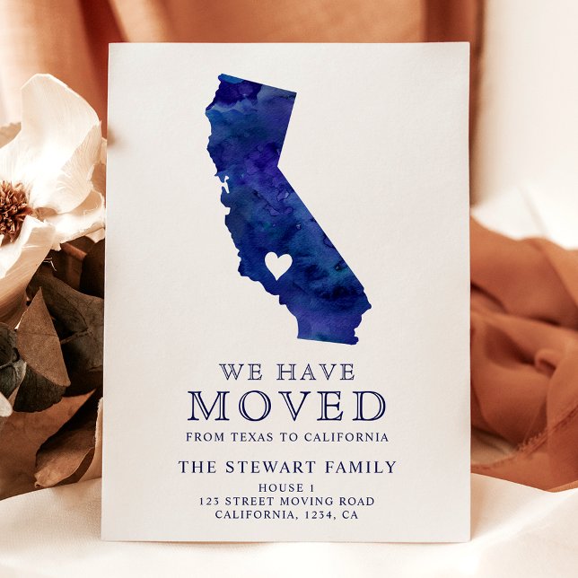 California Staat Map Marine Aquarell Zuhause beweg Ankündigungspostkarte (California state map navy watercolor home moving announcement postcard)