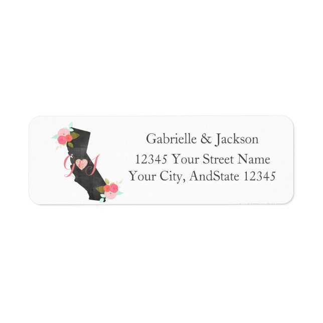 California Staat Monogram-Adressenaufkleber (Vorne)