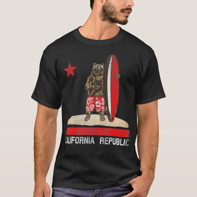California Staat Surfer Bär Surfing T-Shirt (Vorderseite)