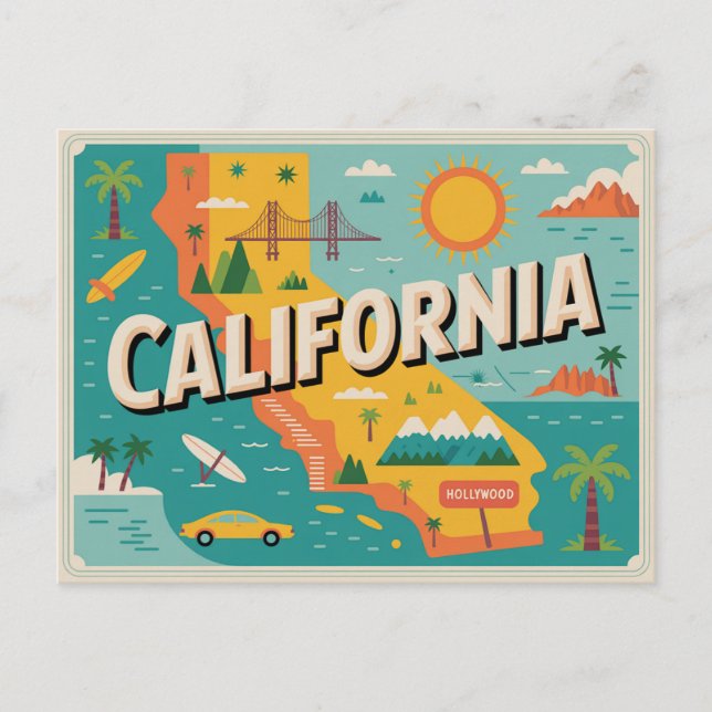 California Staaten Map Postkarte (Vorderseite)