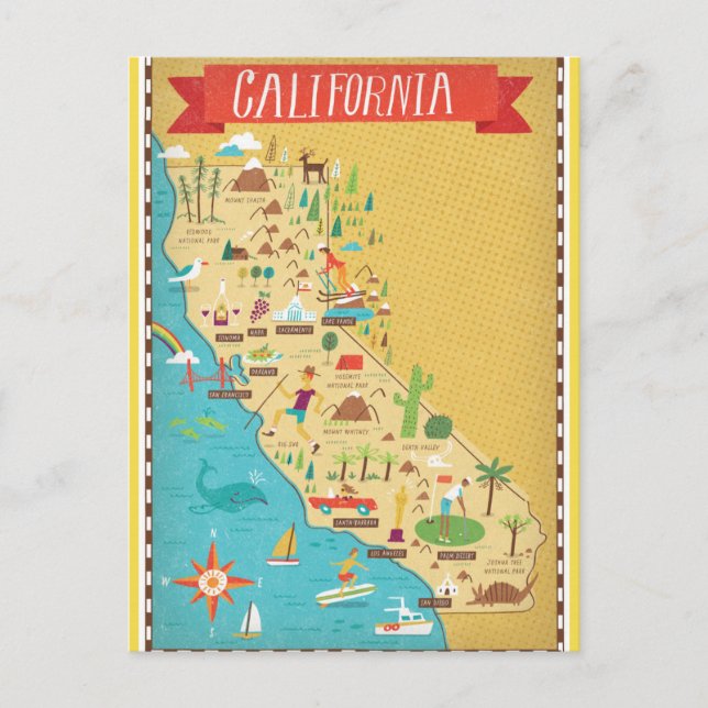 California Staaten Map Postkarte (Vorderseite)
