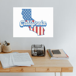 California Stars & Stripes Silhouette Poster